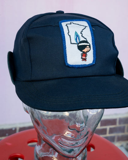1960s-1970s ACWA Union Made Minneapolis Gas Light Company Mascot Minni Quilted Lining Earflap Cap