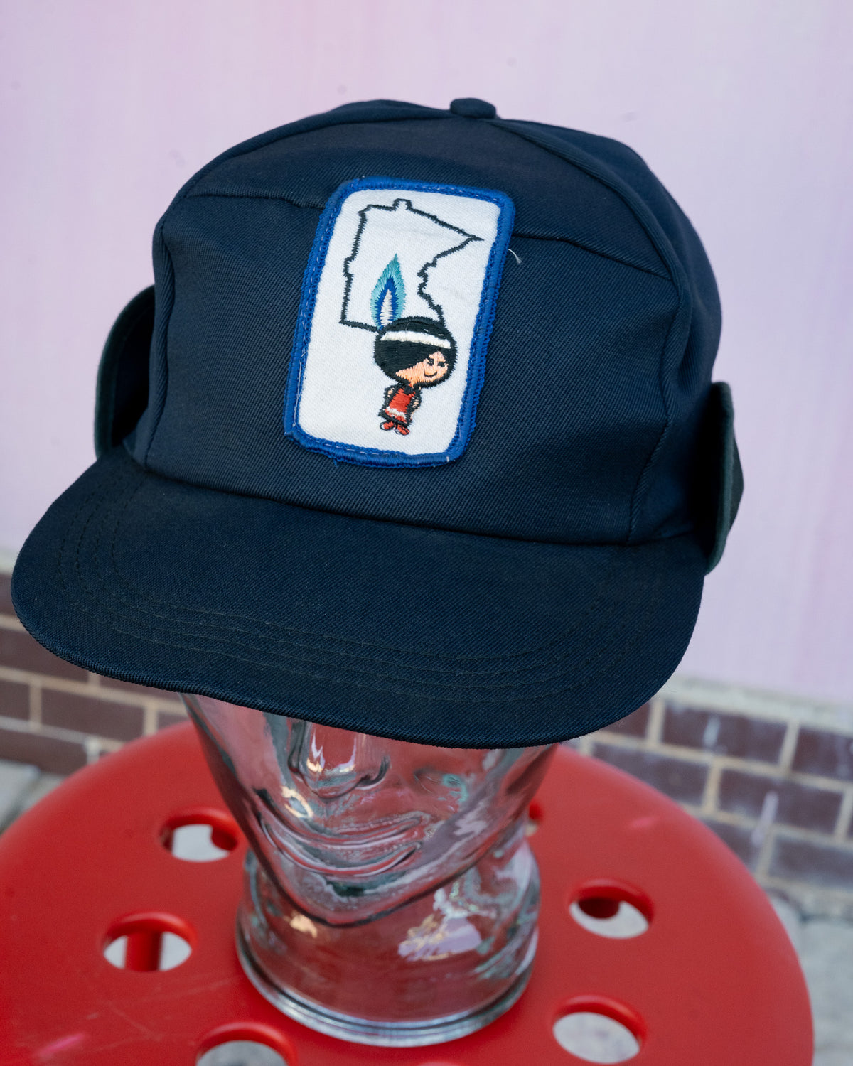 1960s-1970s ACWA Union Made Minneapolis Gas Light Company Mascot Minni Quilted Lining Earflap Cap