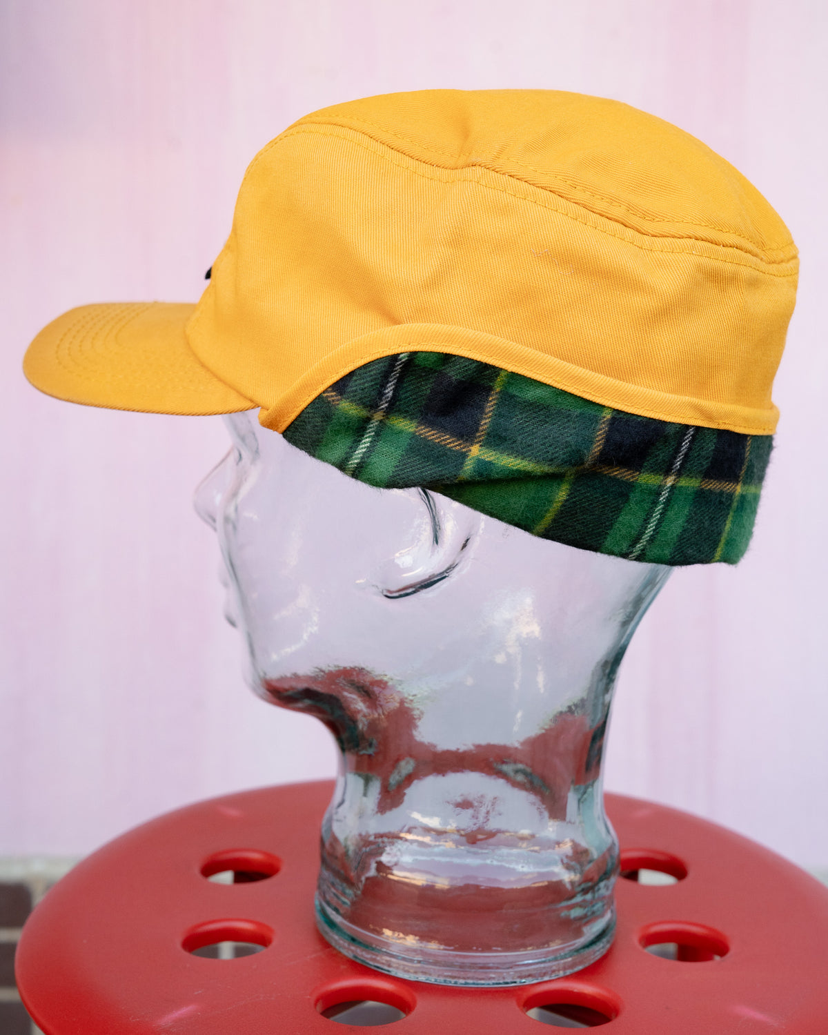 1980s "K-PRODUCTS" XL Plaid-Lined Earflap Cap