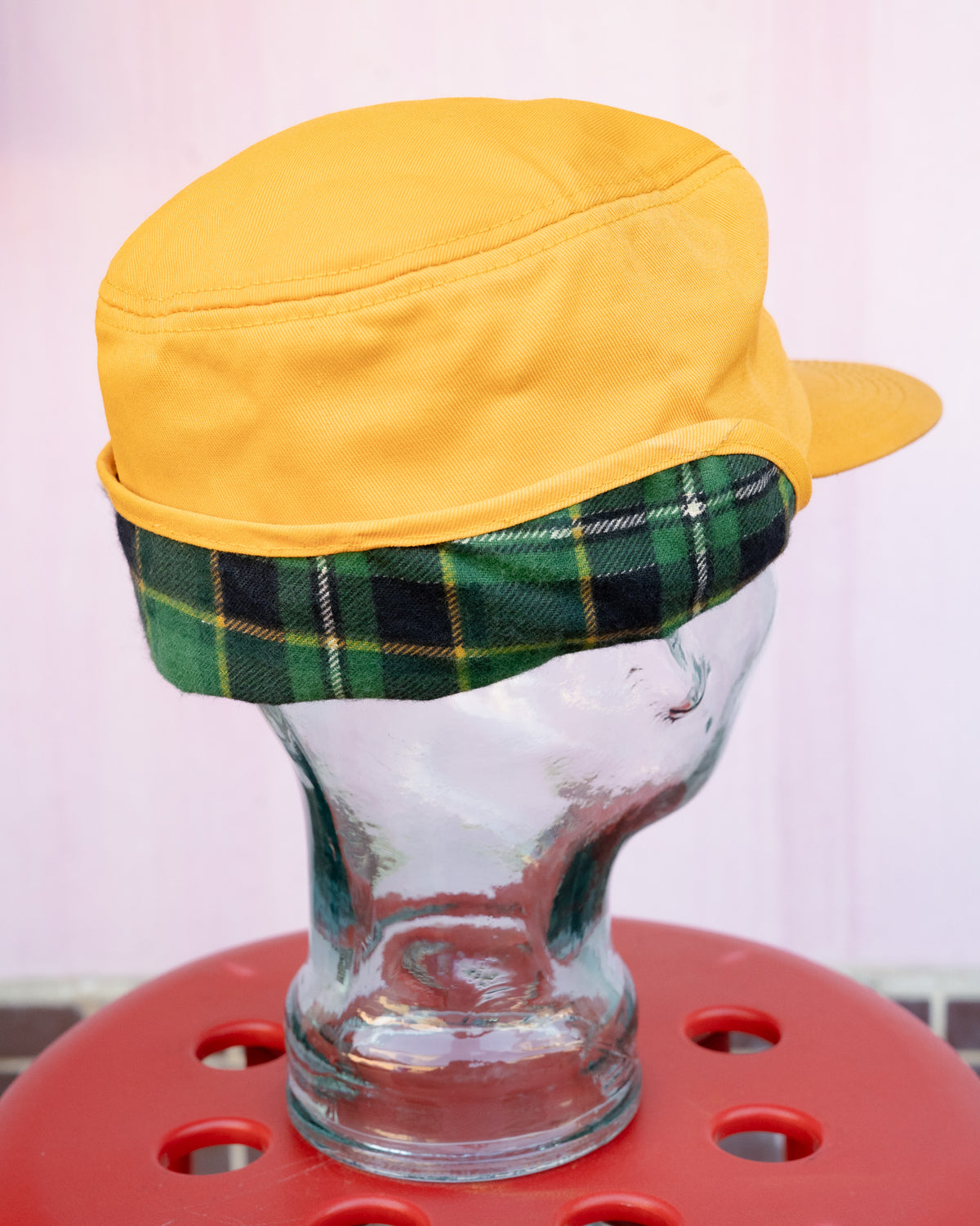 1980s "K-PRODUCTS" XL Plaid-Lined Earflap Cap
