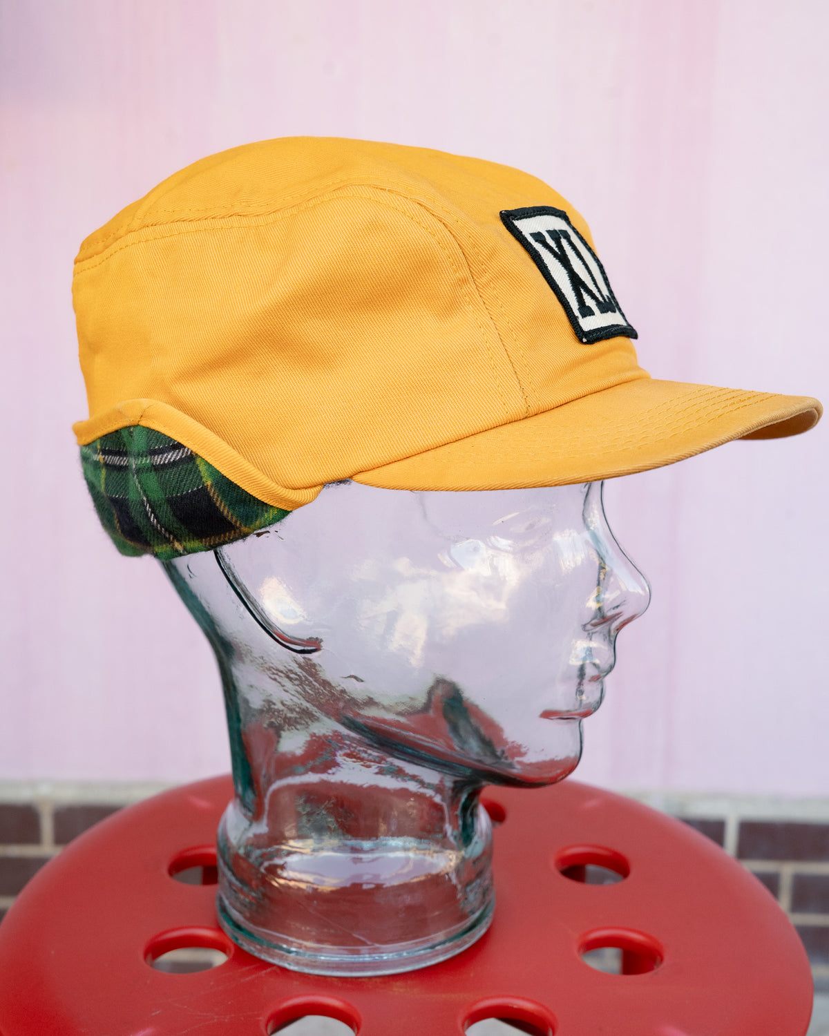1980s "K-PRODUCTS" XL Plaid-Lined Earflap Cap