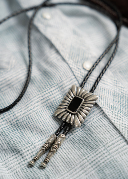 1970-80s Onyx & Silver Bolo Tie