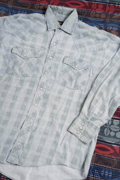 "OUTLAW" Western Dobby Stripe Pearl Snap Long Sleeve Shirt