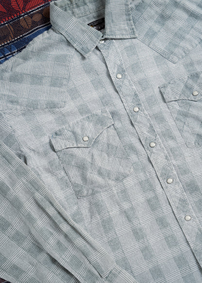 "OUTLAW" Western Dobby Stripe Pearl Snap Long Sleeve Shirt