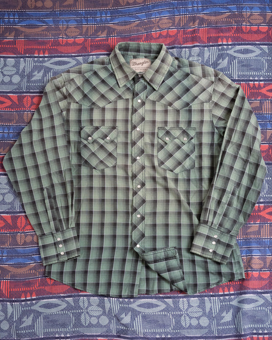 "WRANGLER" Long Sleeve Western Snap Plaid Shirt