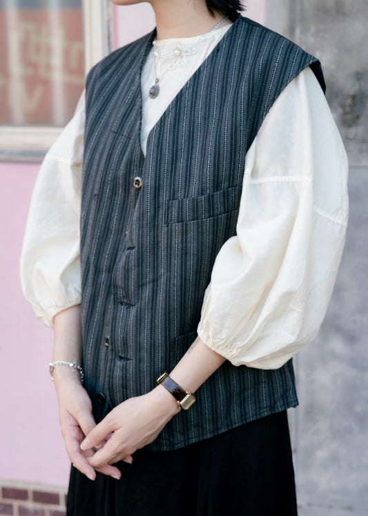 1950s French Striped Cotton Work Gilet