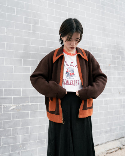 1960-70s Suede Mix Orlon Acrylic Zip Up Cardigan