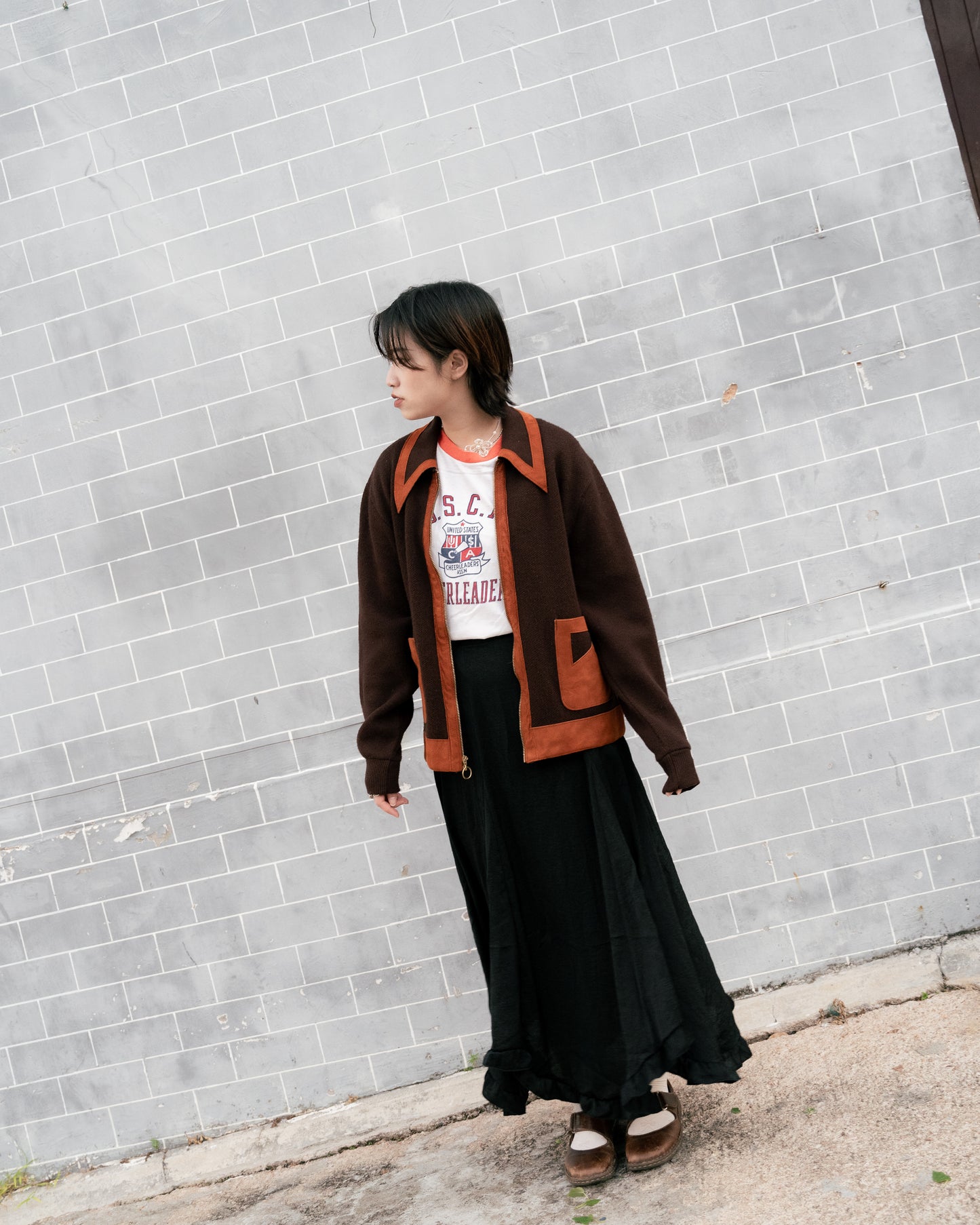 1960-70s Suede Mix Orlon Acrylic Zip Up Cardigan