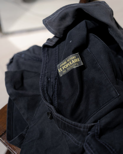 1950s French ”Le Populaire“ Black Moleskin Jacket