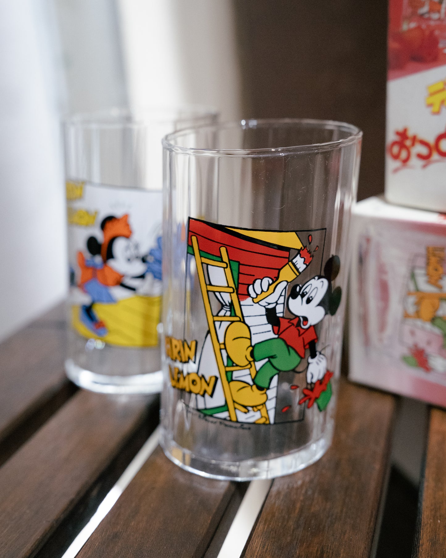 ~1980s KIRIN LEMON x DISNEY Asymmetrical Glass Cup with box