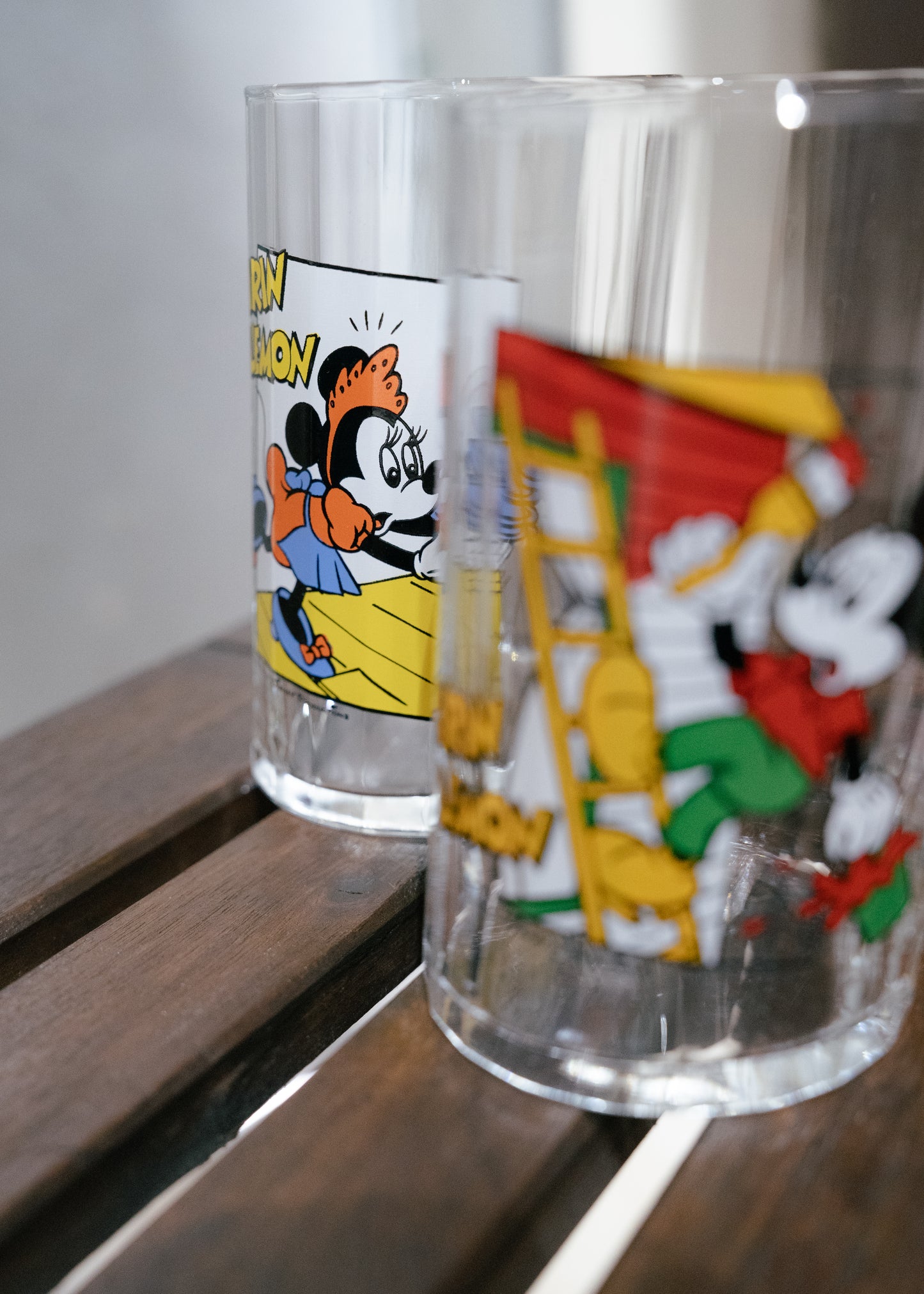 ~1980s KIRIN LEMON x DISNEY Asymmetrical Glass Cup with box