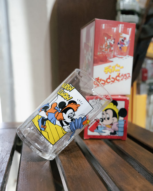 ~1980s KIRIN LEMON x DISNEY Asymmetrical Glass Cup with box