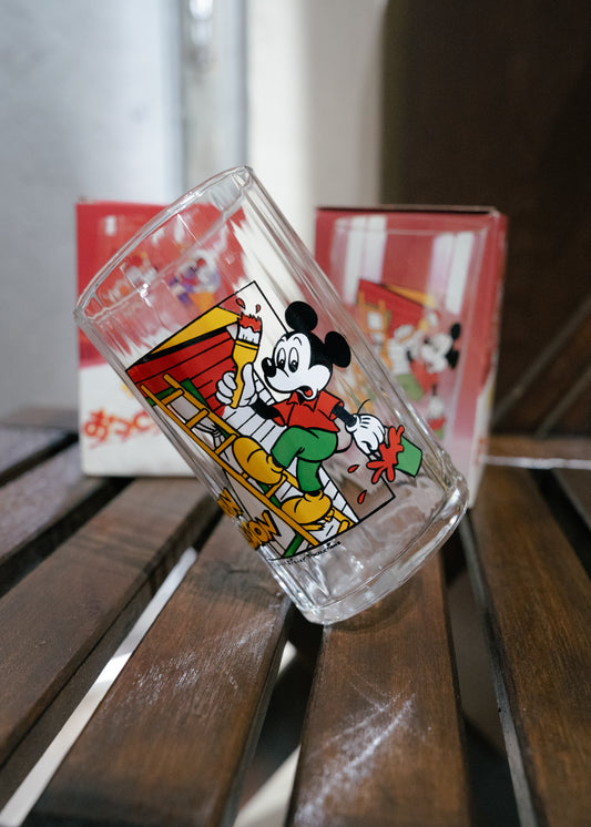 ~1980s KIRIN LEMON x DISNEY Asymmetrical Glass Cup with box