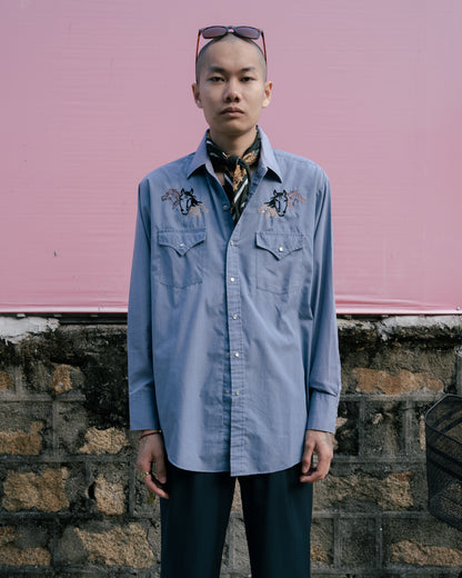 1980-90s "PLAINS" Horse Western Pearl Snap Long Sleeve Shirt