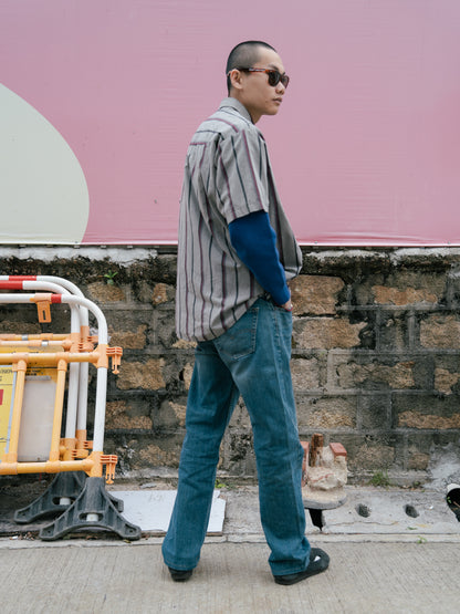 1990 年代“PLAINS Western Wear”條紋珍珠按扣春夏襯衫