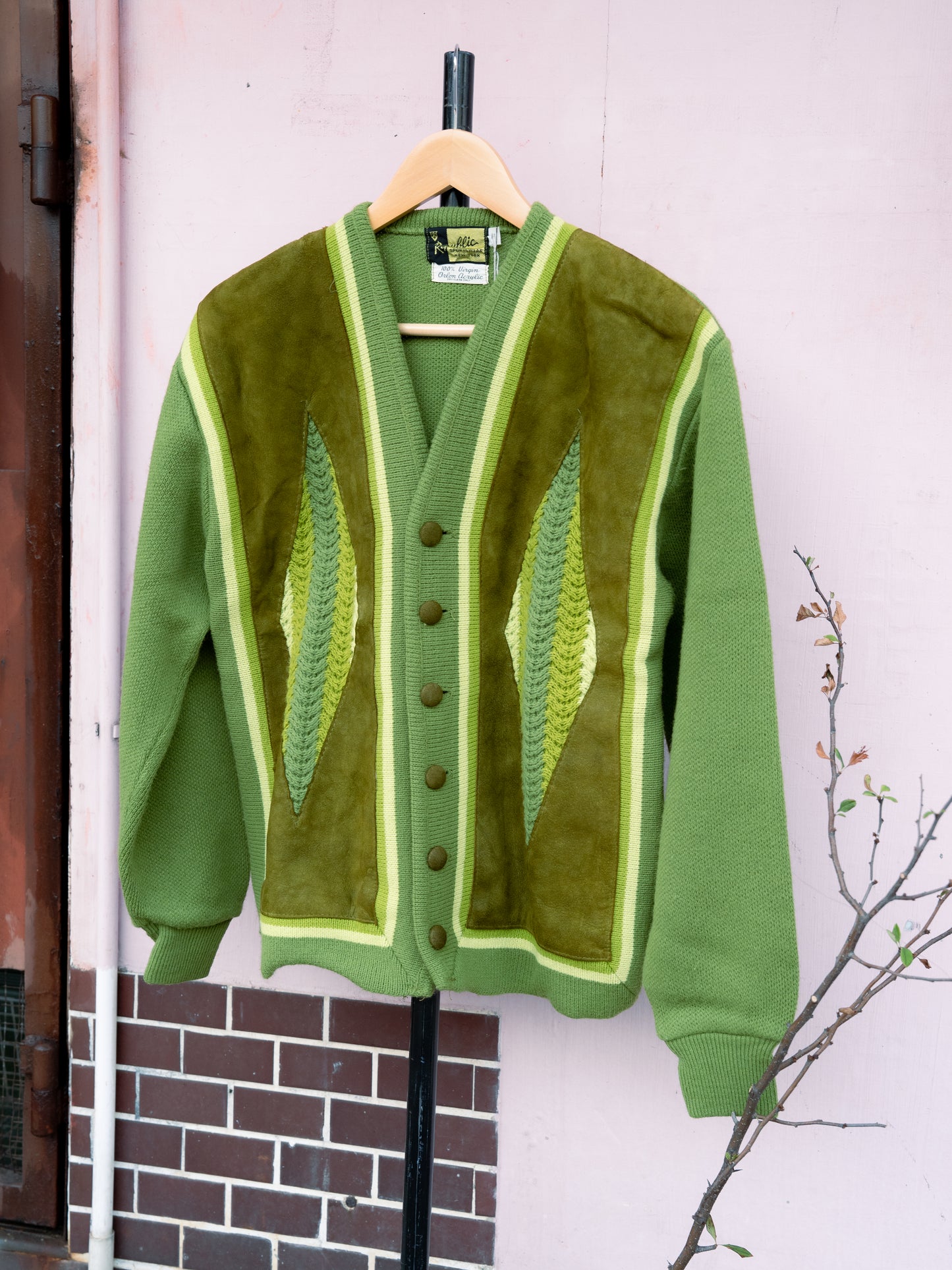 1960s "REPUBLIC SPORTSWEAR" Suede Acrylic Mix Cardigan