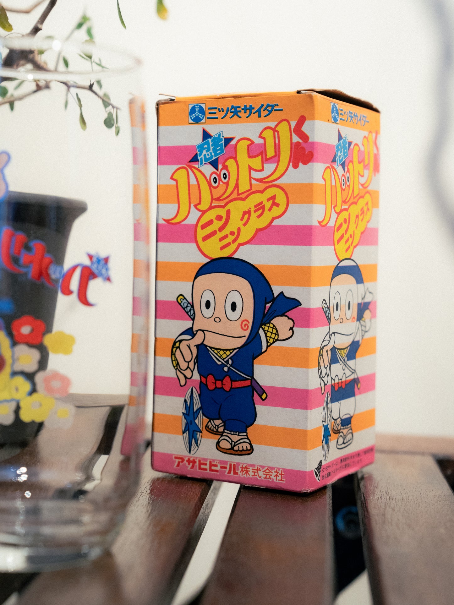 1982 ASAHI Mitsuya Cider x Ninja Hattori-kun Glass Tumbler 朝日 三矢蘇打 忍者小靈精 變色玻璃杯
