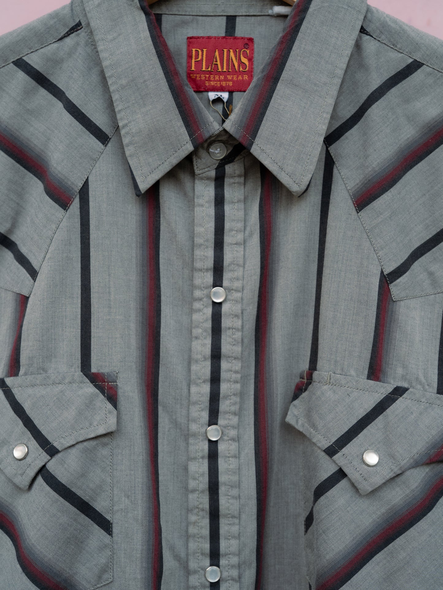 1990s "PLAINS Western Wear" Striped Pearl Snap S/S Shirt