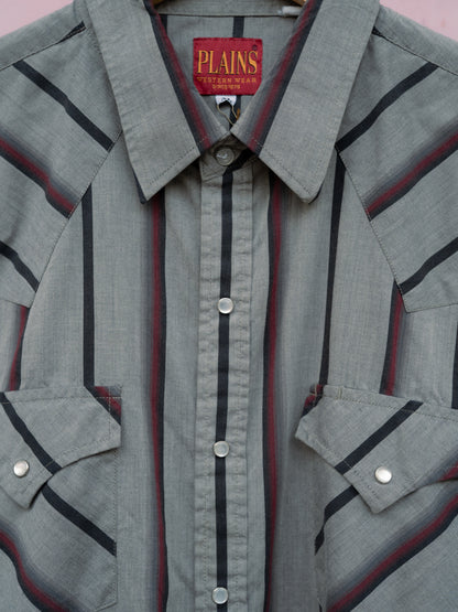1990 年代“PLAINS Western Wear”條紋珍珠按扣春夏襯衫