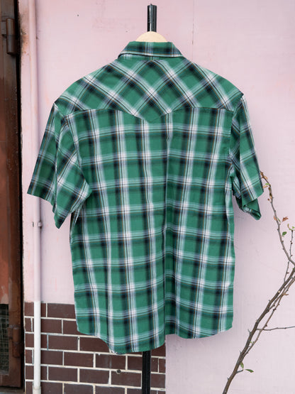 「Wrangler」格子珍珠按扣短袖襯衫