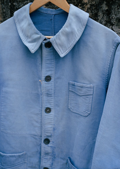 1940s French Indigo Moleskin Work Jacket