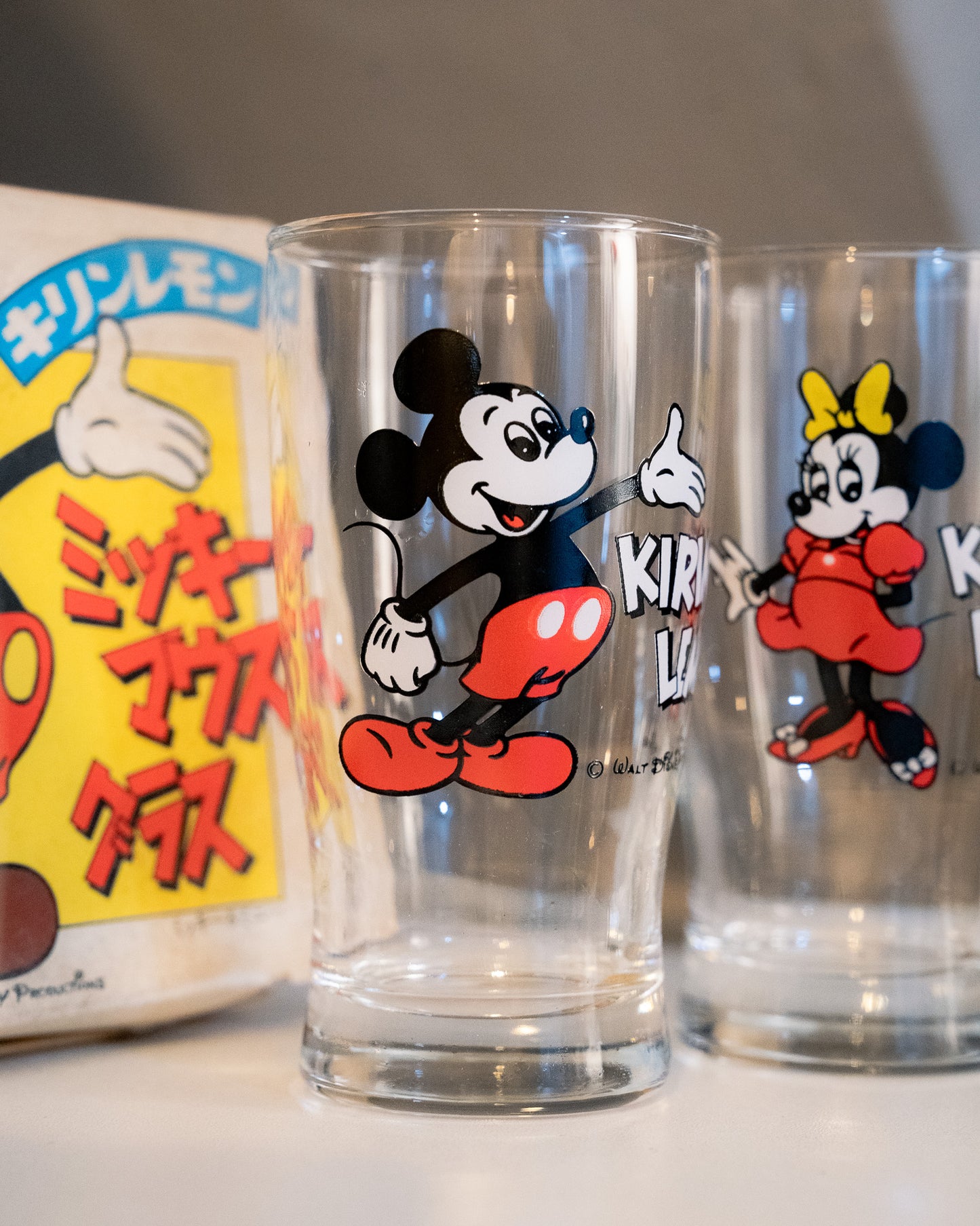 1980s KIRIN LEMON x DISNEY Mickey & Minnie Glass Tumbler Box Set