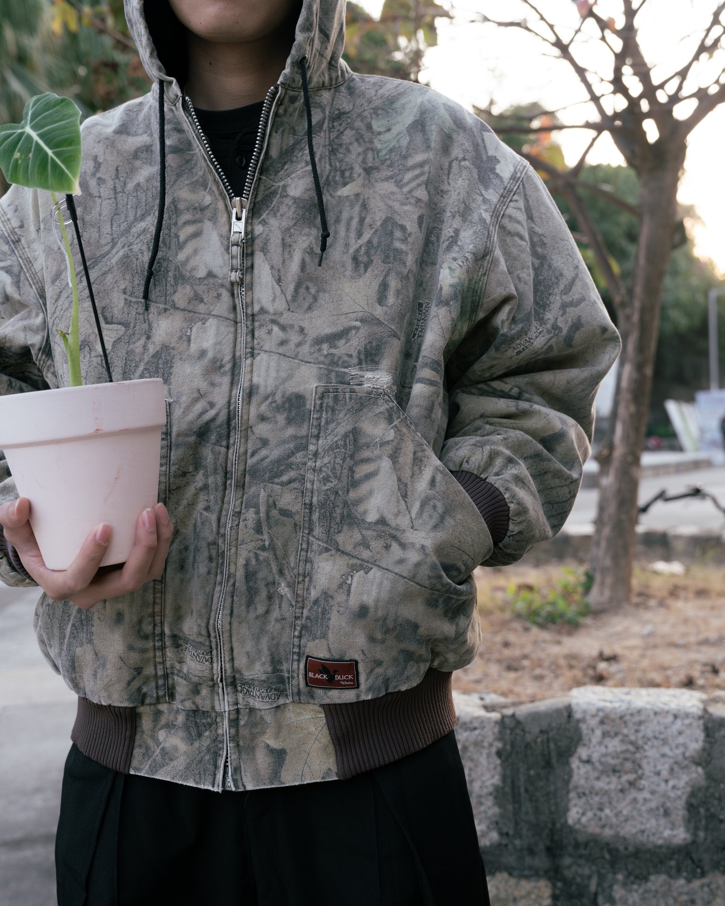 "WALLS BLACK DUCK" Tree Camo Zip-Up Hooded Jacket