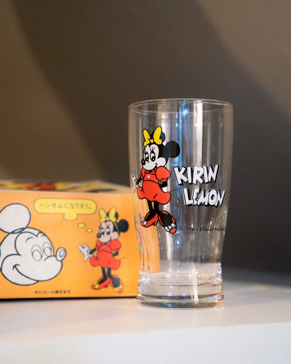 1980s KIRIN LEMON x DISNEY Mickey & Minnie Glass Tumbler Box Set