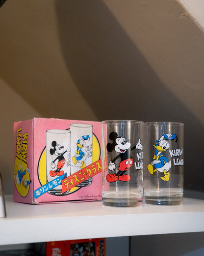1980s KIRIN LEMON x DISNEY Mickey & Donald Glass Tumbler Box Set