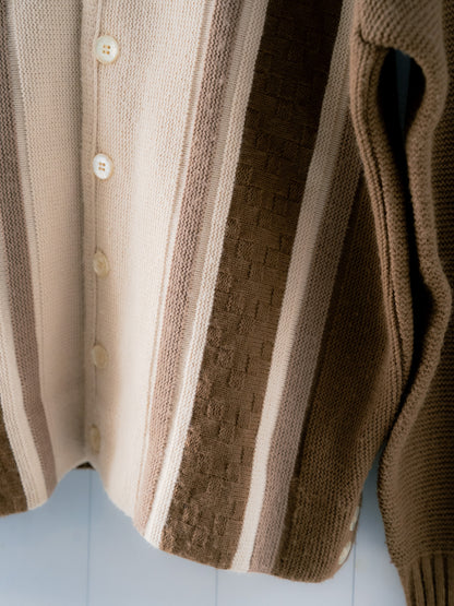 1960-70s "CAMPUS" Checkerboard Striped Knit Cardigan