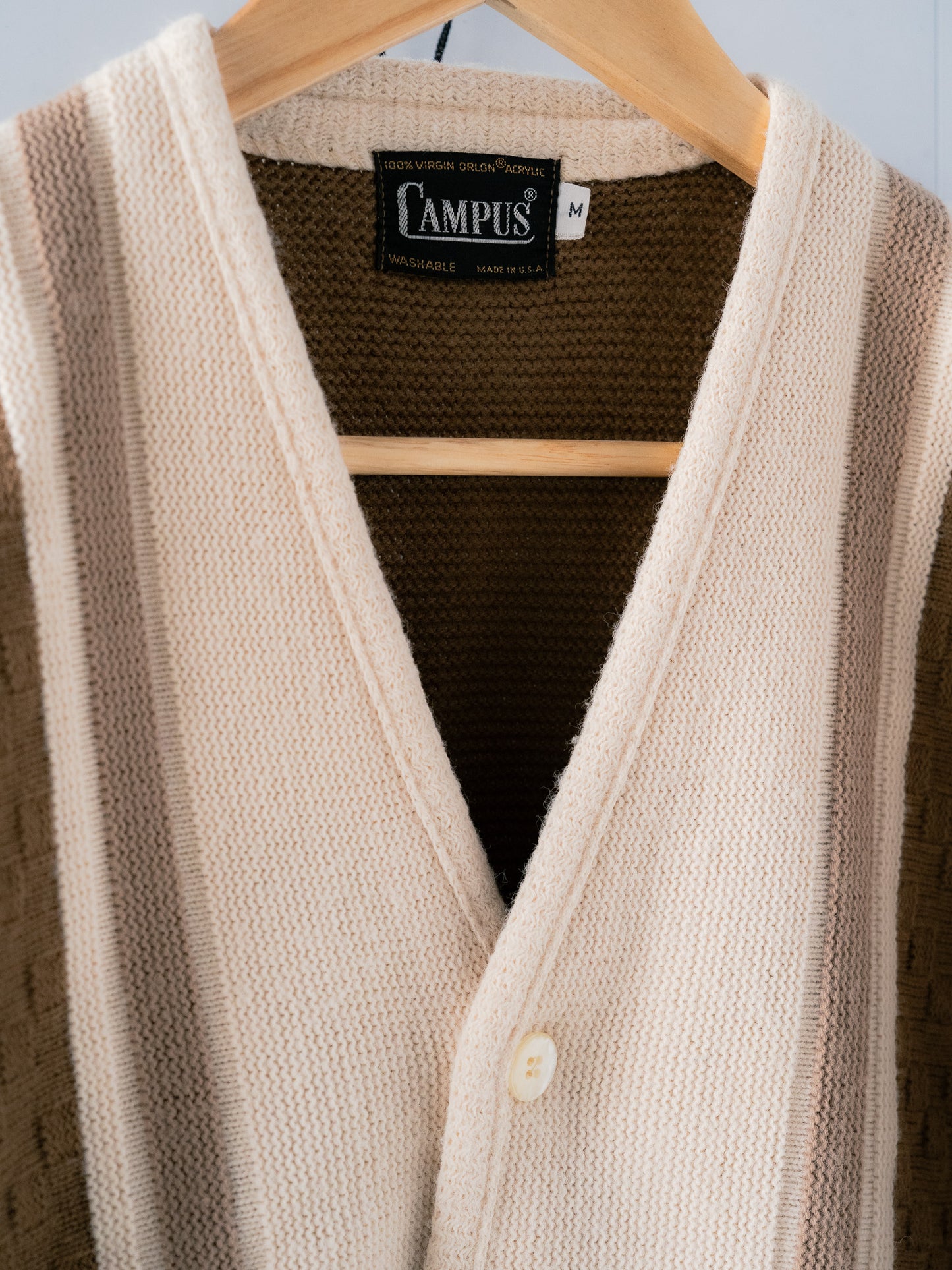 1960-70s "CAMPUS" Checkerboard Striped Knit Cardigan
