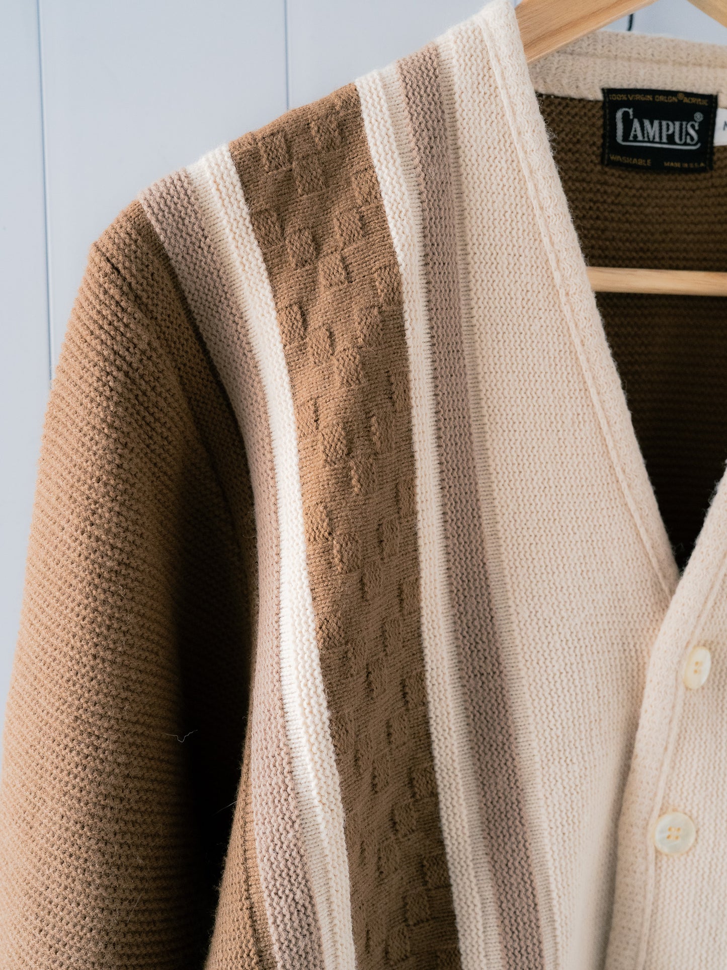 1960-70s "CAMPUS" Checkerboard Striped Knit Cardigan
