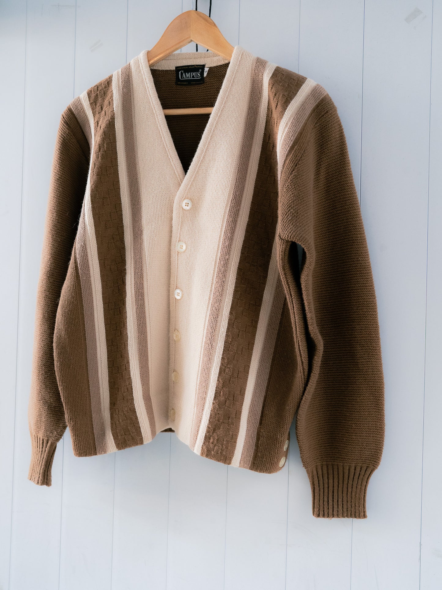 1960-70s "CAMPUS" Checkerboard Striped Knit Cardigan