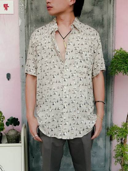 "VIVRECLUB" Sailing Boat Pattern Short Sleeve Shirt