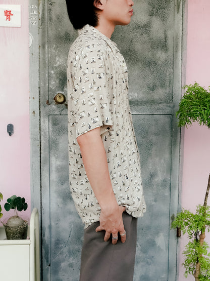 "VIVRECLUB" Sailing Boat Pattern Short Sleeve Shirt