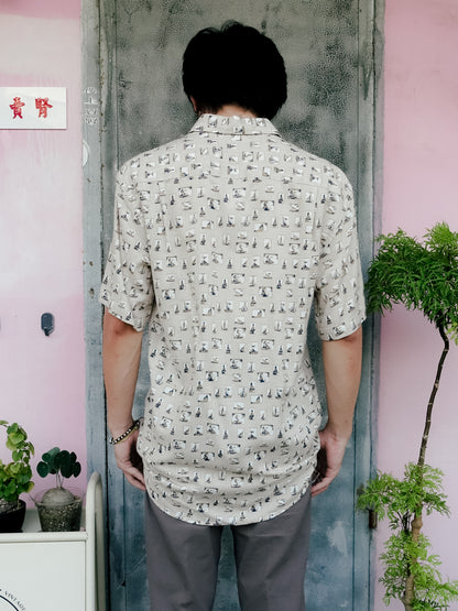 "VIVRECLUB" Sailing Boat Pattern Short Sleeve Shirt