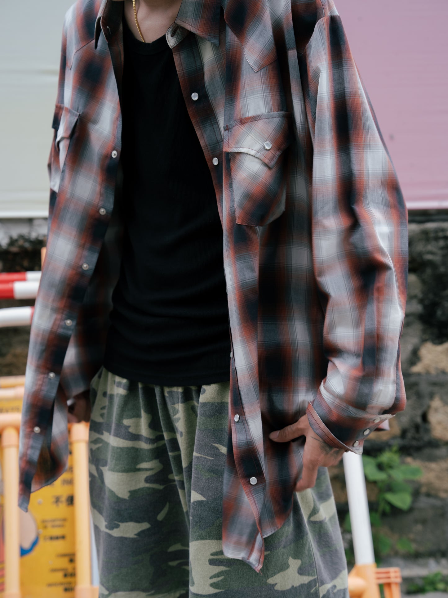 "PLAINS" Long Sleeve Western Snap Plaid Shirt