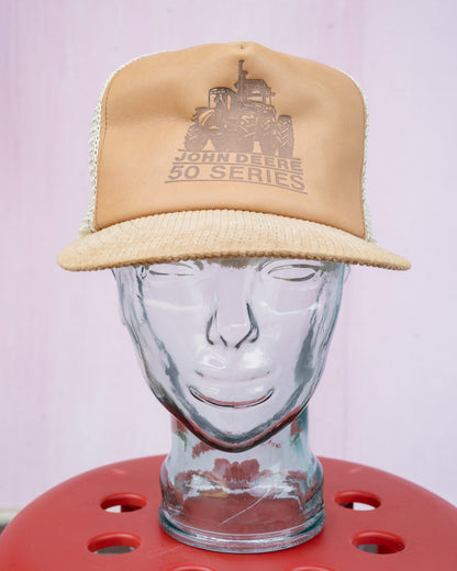 1980s "JOHN DEERE" 50 Series Leather Corduroy Mix Trucker Hat