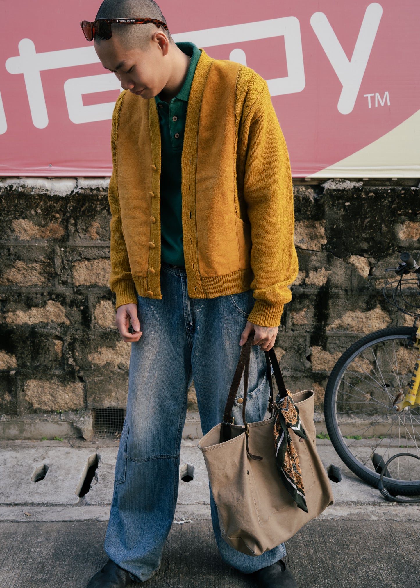 1960s "BRENT MONTGOMERY WARD" Suede Wool Heavy Knit Cardigan