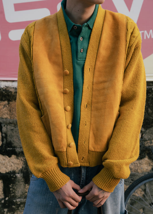 1960s "BRENT MONTGOMERY WARD" Suede Wool Heavy Knit Cardigan