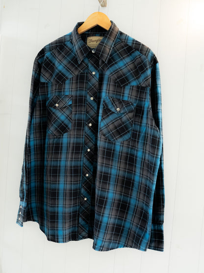 "WRANGLER" Plaid Long Sleeves Western Snap Shirt