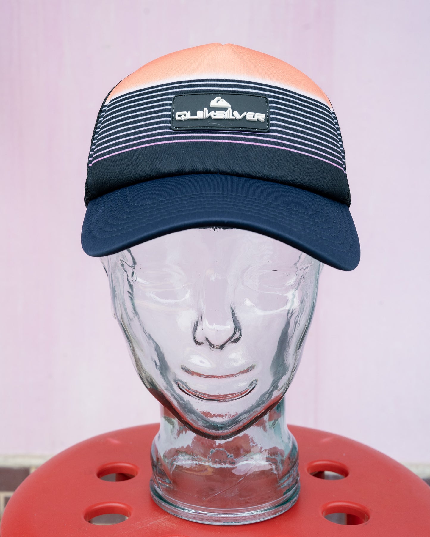 2000s "Quiksilver" Sunset Gradient Rubber Logo Mesh Back Trucker Hat
