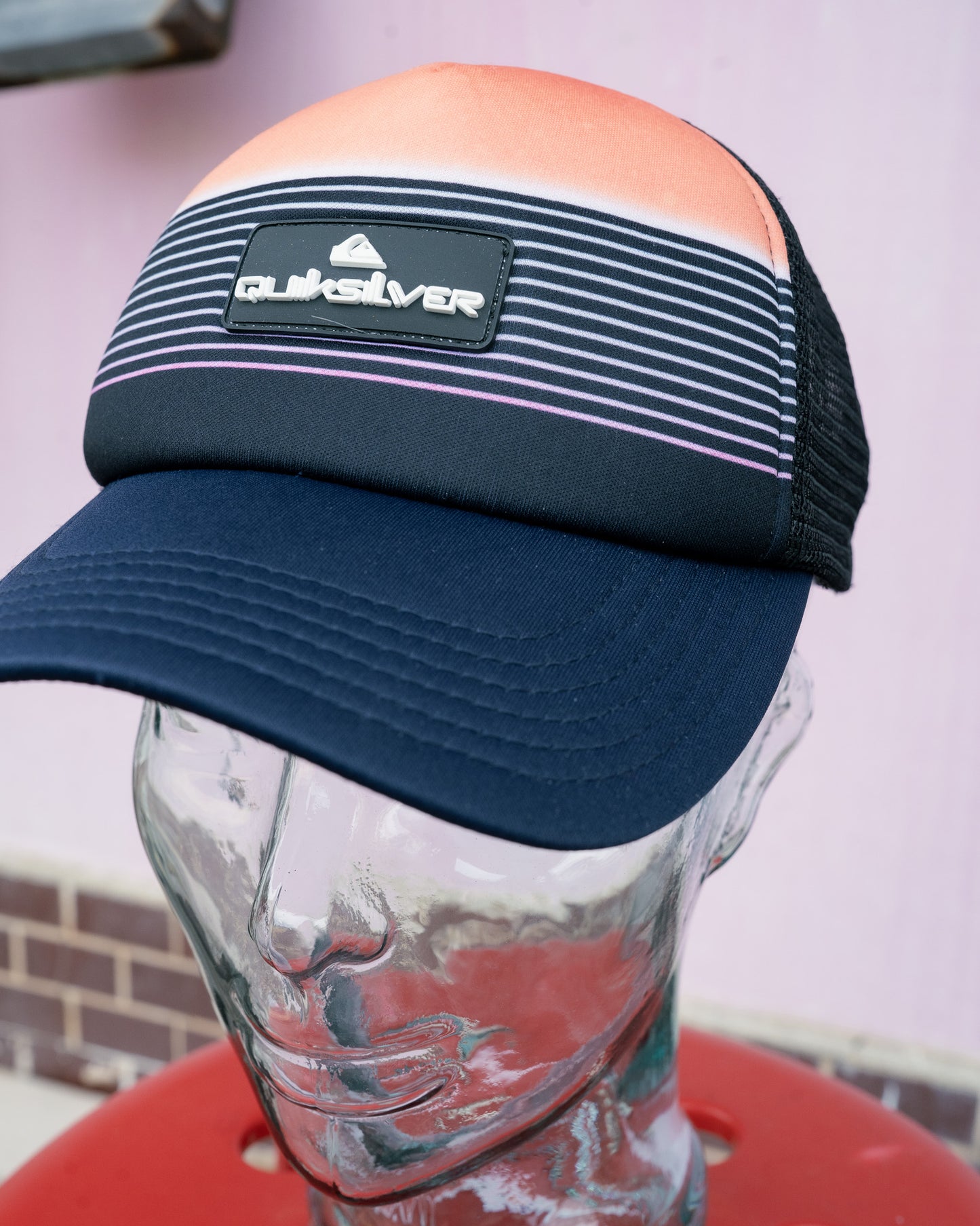 2000s "Quiksilver" Sunset Gradient Rubber Logo Mesh Back Trucker Hat