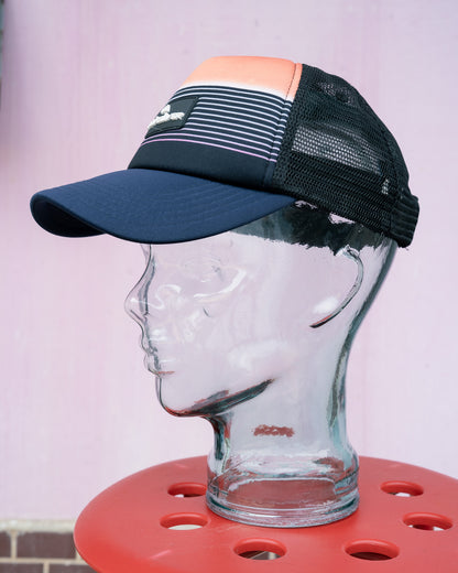 2000s "Quiksilver" Sunset Gradient Rubber Logo Mesh Back Trucker Hat