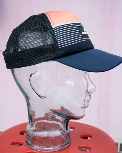 2000s "Quiksilver" Sunset Gradient Rubber Logo Mesh Back Trucker Hat