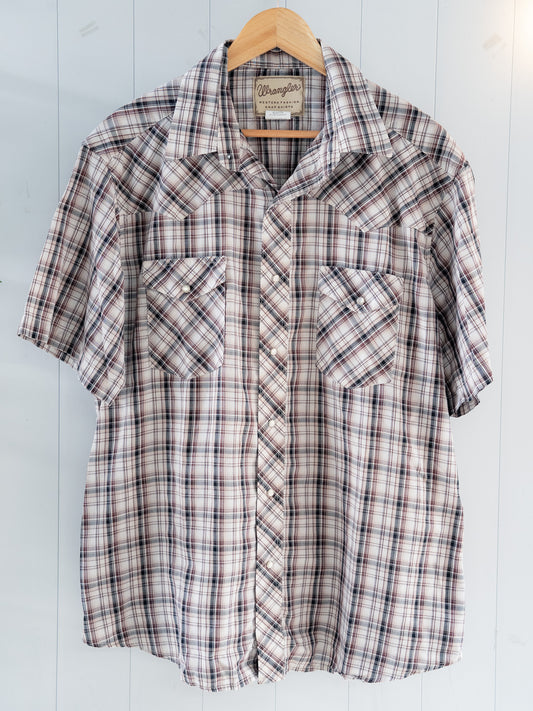 "WRANGLER" Plaid Short Sleeves Western Snap Shirt