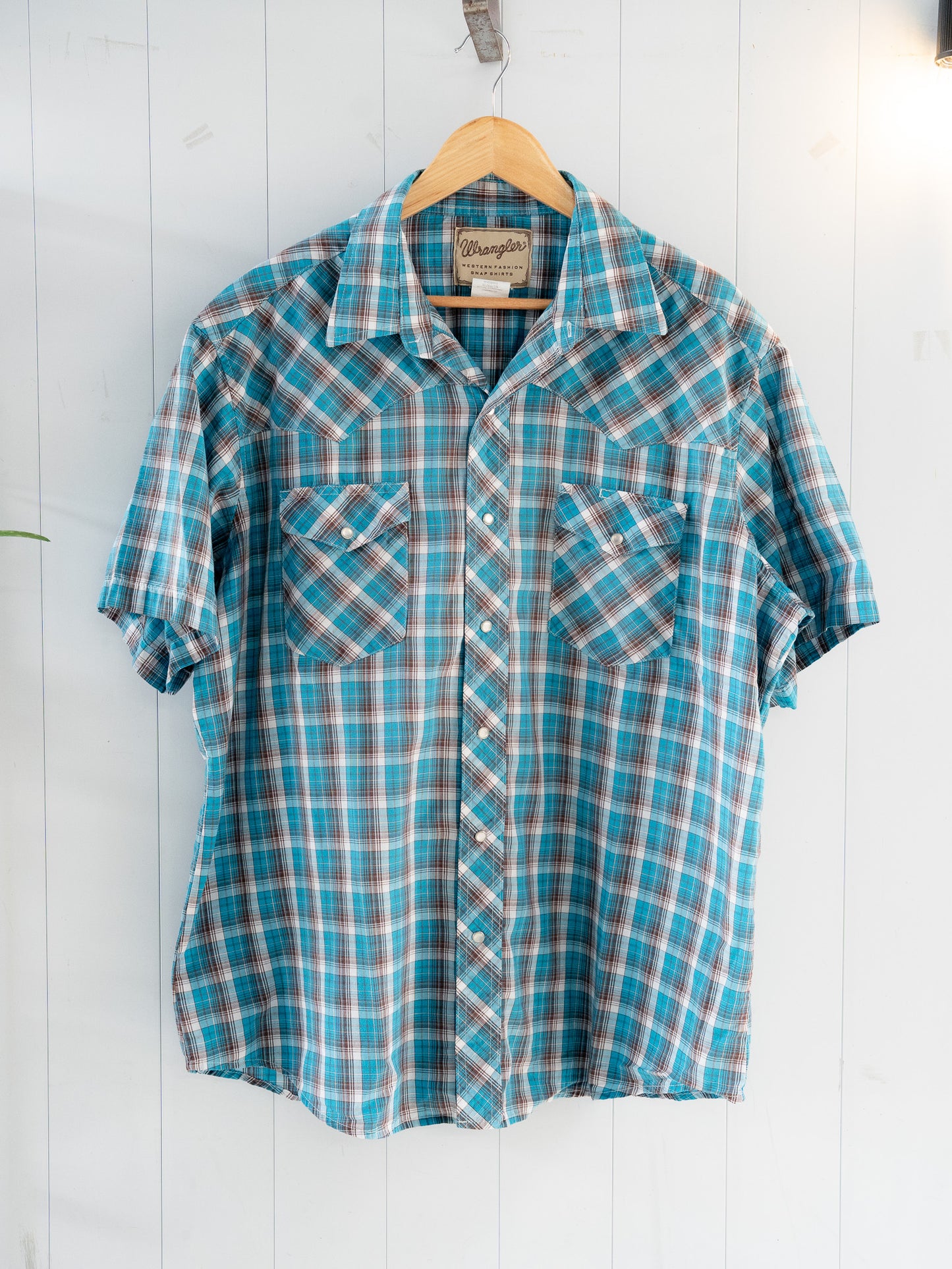 "WRANGLER" Plaid Short Sleeves Western Snap Shirt