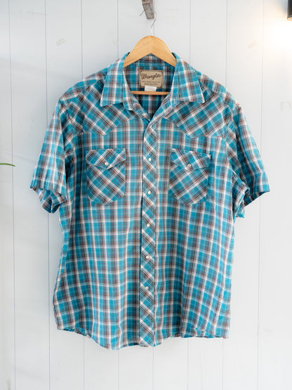 "WRANGLER" Plaid Short Sleeves Western Snap Shirt
