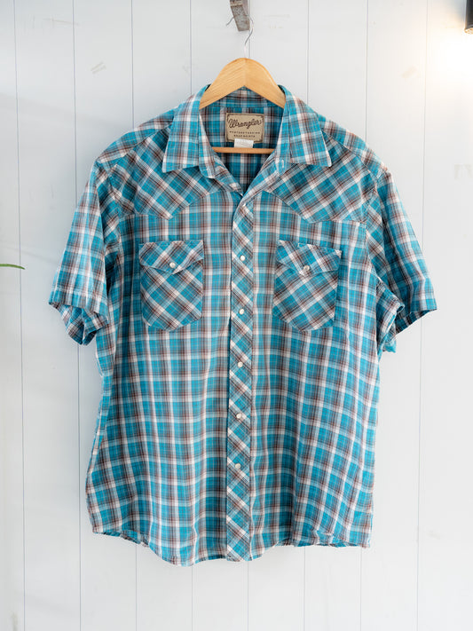 "WRANGLER" Plaid Short Sleeves Western Snap Shirt