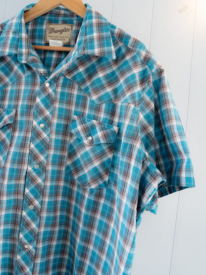 "WRANGLER" Plaid Short Sleeves Western Snap Shirt